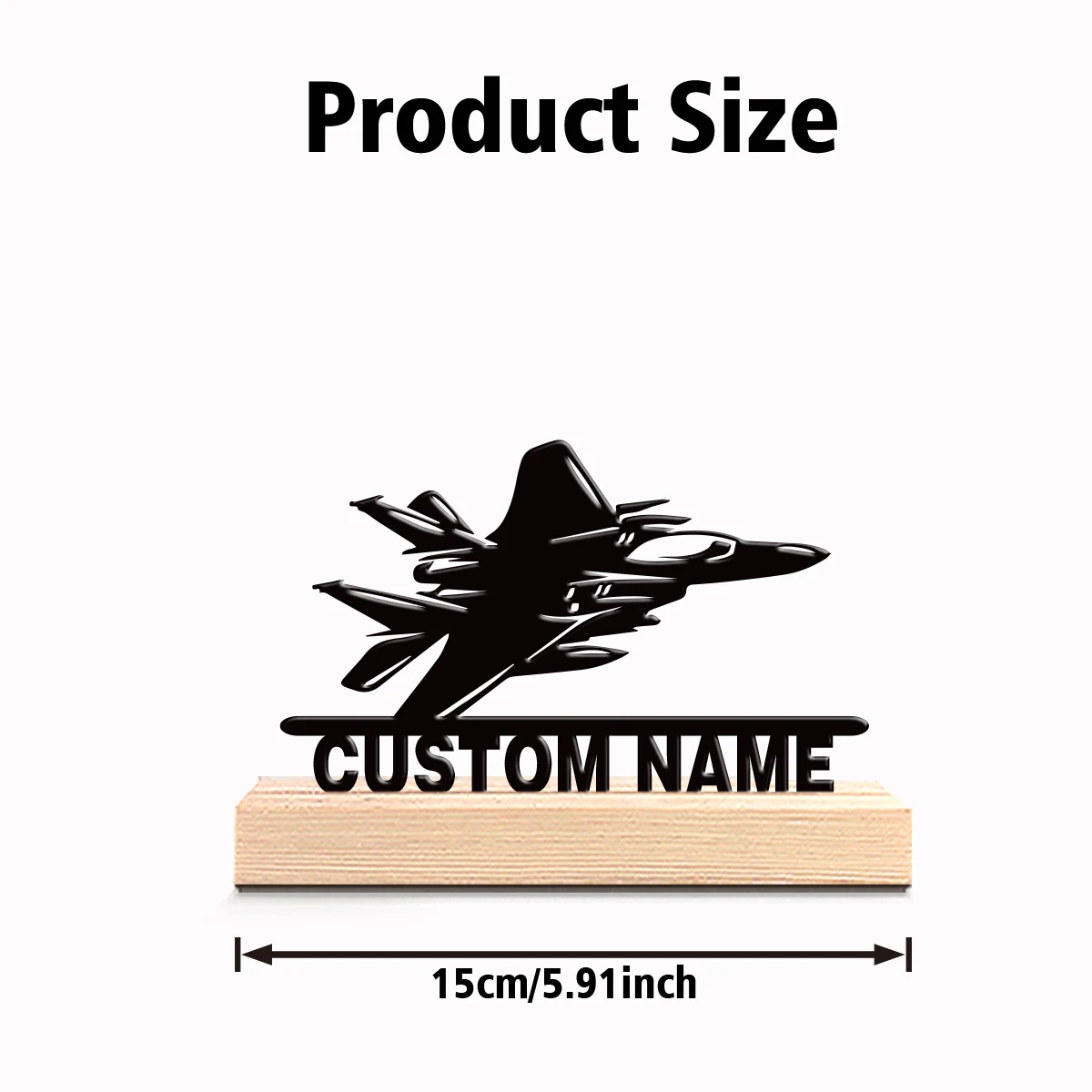 1pc Stylish Personalized Custom Fighter jet Metal Art With Wooden Base Tabletop Decoration Nautical Wooden Base Wall Art for Sa