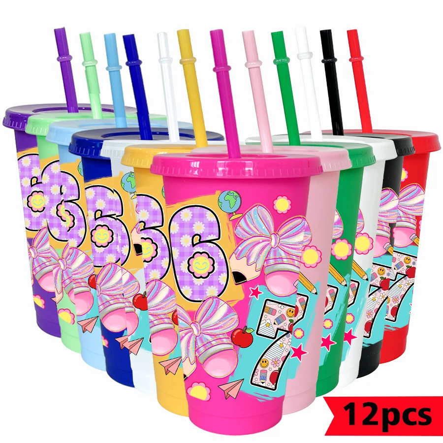 

12Pcs/pack bow flower pattern 26oz colorful plastic tumbler birthday party drinking utensils homecoming water cup