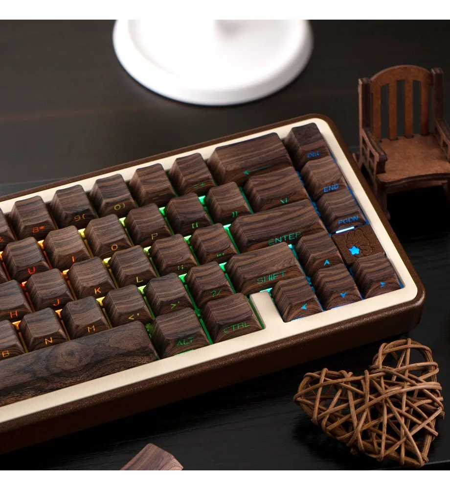 Keycap Personality Original walnut color side engraved transparent keycap hot sublimation PBT material mechanical