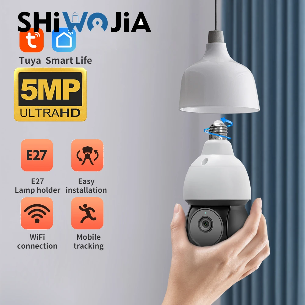 E27 Indoor Light Bulb Security Camera With Mobile Tracking Night Vision Two Way Talk Tuya WiFi 5MP Smart Home Surveillance Cam