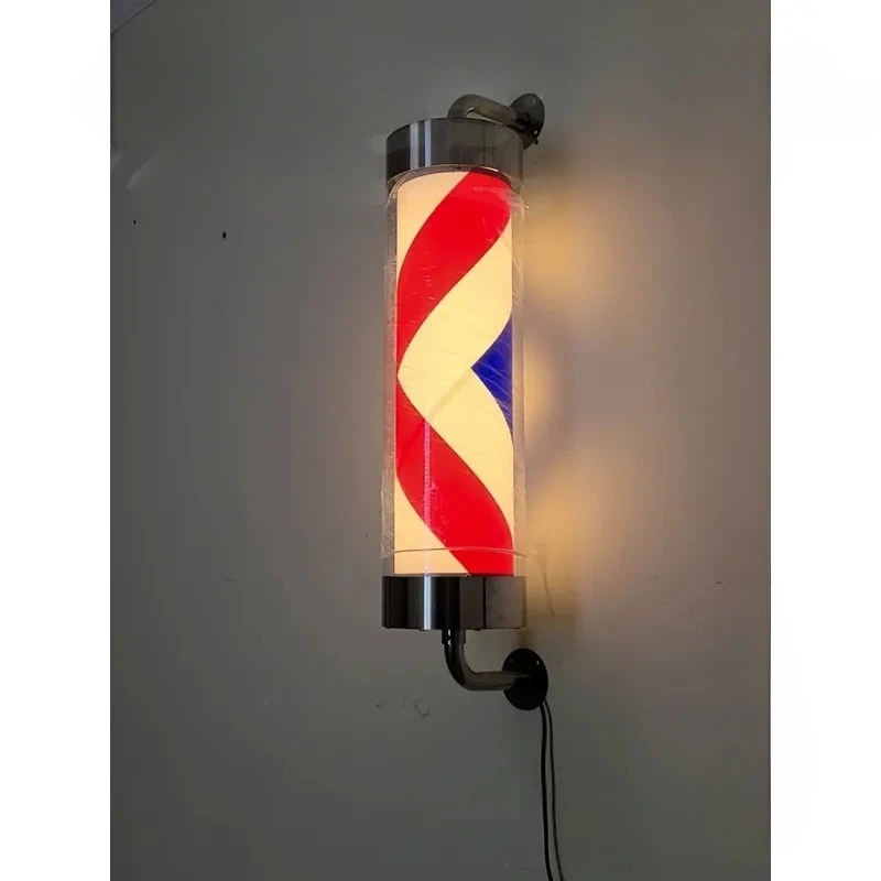 Super Bright LED Barber Pole Light Stainless Steel Waterproof Cylindrical Wall Mount Sign for Hair Shop Outdoor Use