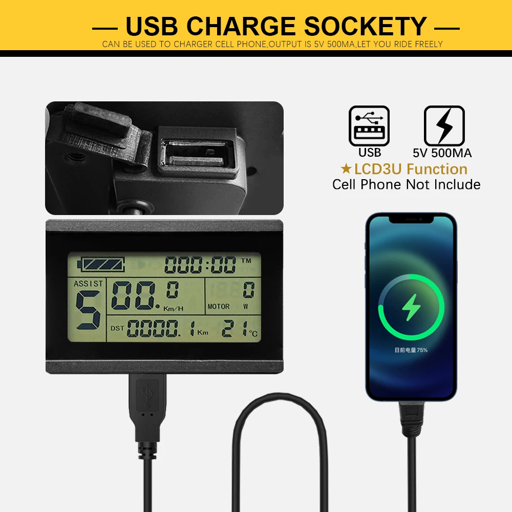 Ebike Display KT LCD3 Display with USB 24V/36V/48V/60V/72V Electric Bicycle bike controller LCD panel for Electric Bike Kit