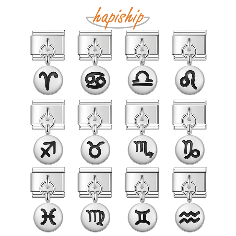 Hapiship 2025 جديد إمرأة جولة 12 كوكبة دلايات إيطالية صالح 9 مللي متر سوار الفولاذ المقاوم للصدأ لتقوم بها بنفسك صنع المجوهرات DJ1489 #1