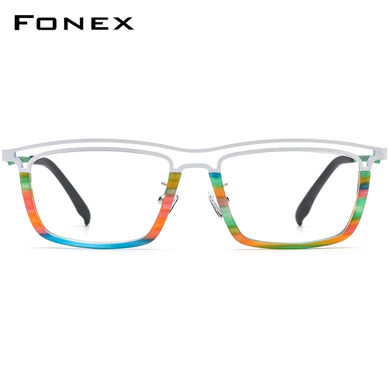 FONEX Acetate Titanium Eyeglasses Frame Men Fashion Brand Design Square Glasses Frames Japanese Handmade Custom Eyewear 85799