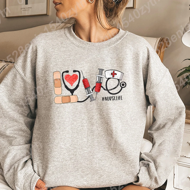 

Love Nurse Life Graphic Hoodless Sweatshirts Women Fashion Sweatshirts Ladies Creative Personalized Tops Autumn Winter Pullovers