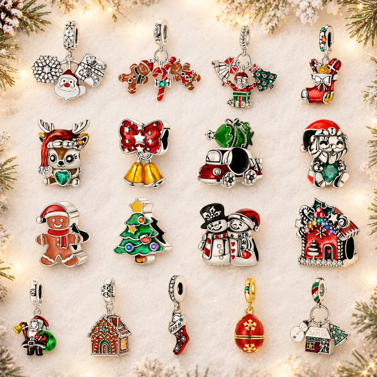 925 Sterling Silver Christmas Charm Beads Santa Reindeer Snowman Tree Stocking Pendant Fit Bracelets Women Holiday Jewelry Gift