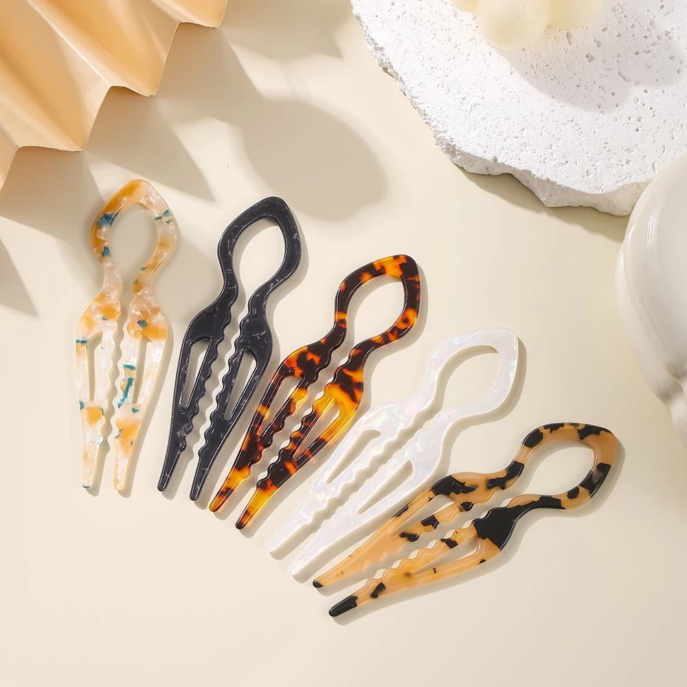 U-شكل الشعر العصي السلحفاة الاكريليك المضادة للانزلاق دبوس الشعر للنساء الشعر عصا كعكة مشط خلات مقاطع الشعر إكسسوارات الشعر #5