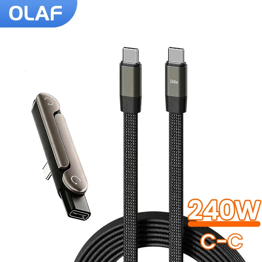 240W Type C Cable With Bracket Adapter Fast Charging USB C To USB C Cable For iPhone 15 16 17 Samsung Huawei Xiaomi Data Cord