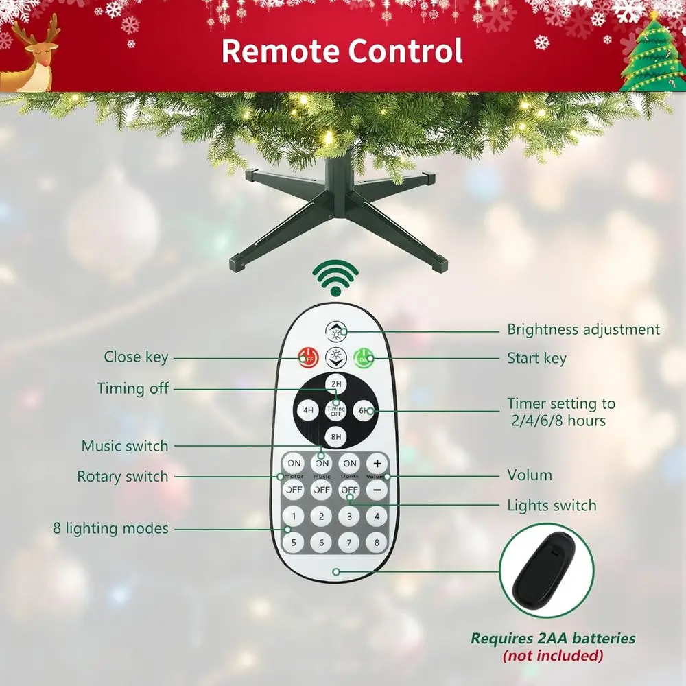 شجرة عيد الميلاد مضاءة مسبقًا بطول 6.5 قدم مع موسيقى، 340 مصباح LED باللون الأبيض الدافئ ومتعددة الألوان، 1036 نصائح فرعية من البولي إيثيلين والPVC، جهاز تحكم عن بعد #4