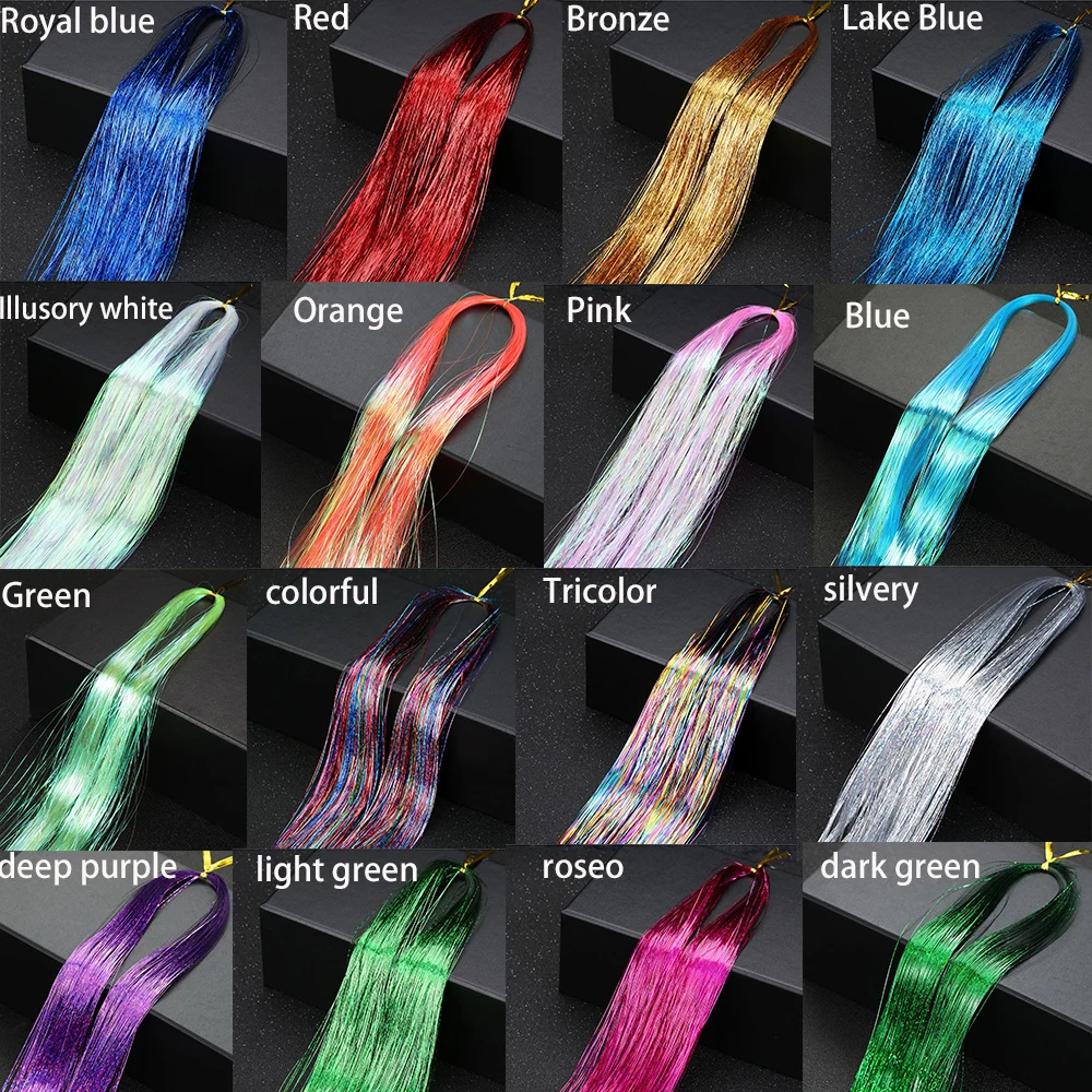 Sparkle Shiny Hair Tinsel Long Colorful Strands Girls Dazzles Hippie False Hair Extension for Women Decor Glitter Strips Cosplay