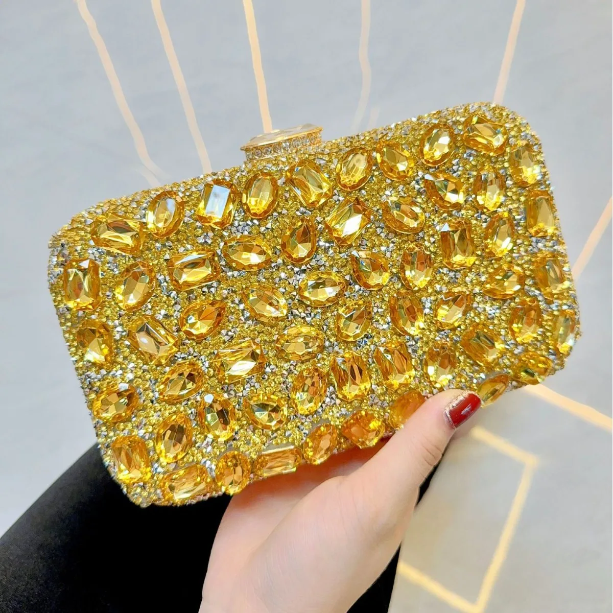 

Gold Color Rhinestones Acrylic Glitter Women Evening Bags Diamonds Clutch Fashion Lady Dress Party Prom Elegant Handbags Purse