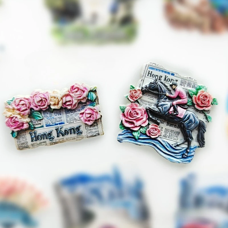 Hong Kong Retro Horse Racing Fridge Magnet  - 3D Equestrian Souvenir Happy Valley Inspired Decor Unique Asian Gift with Magnet
