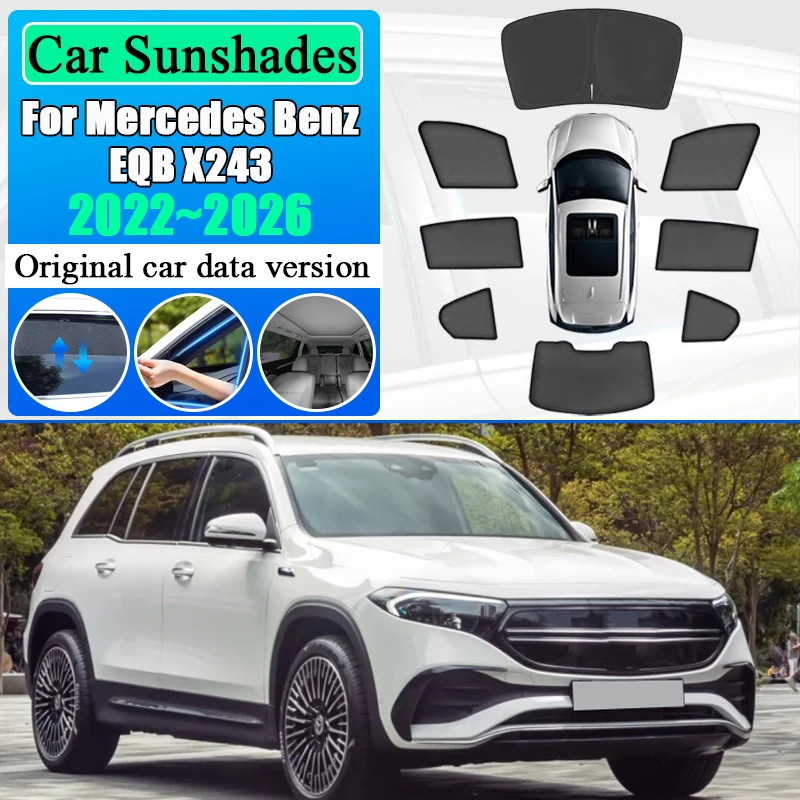 

For Mercedes Benz EQB X243 2022 2023 2024 2025 2026 Car Mesh Sunshade Heat Insulation UV Protection Privacy Curtain Accessories
