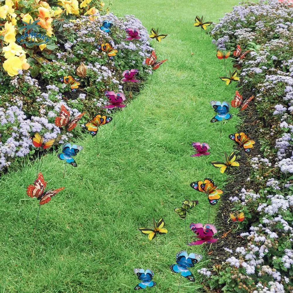 

10pcs Decorative Metal Decorative Garden Stakes Creative Art Flower Ground Stake Colorful Garden Floor Plugs Patios