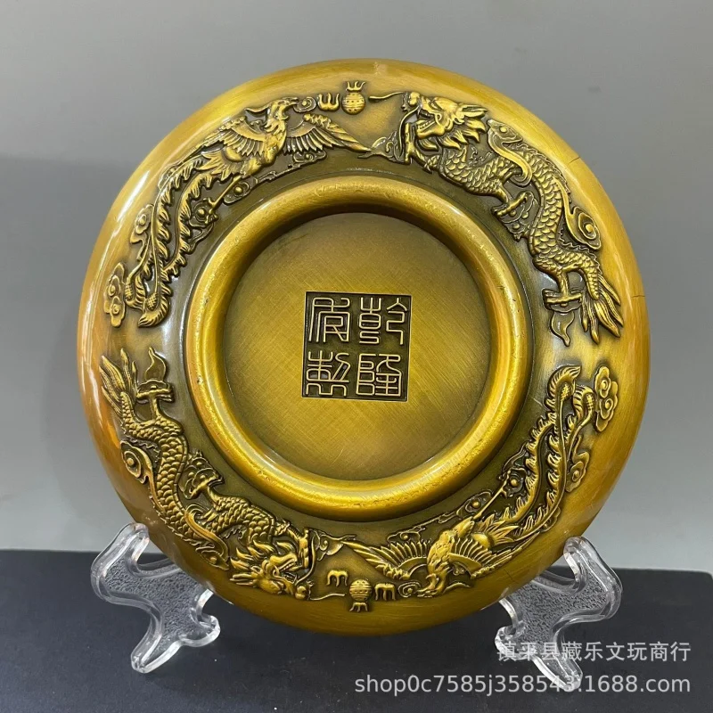 First-Hand Supply Antique Qianlong Royal Gift Court Royal Prosperity Brought by the Dragon and the Phoenix Plate High Relief Orn