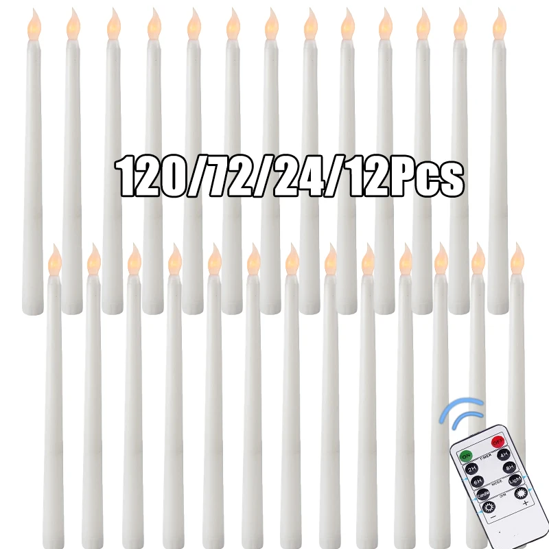 120/72/24/12Pcs LED Flameless Candles Dimmable Taper Faux Wax Light Remote Control Floating Candle for Wedding Birthday Parties