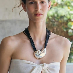 ZAA Vintage Jewelry Conch Pendant Long Cord Choker Necelaces for Women 2024 Trend