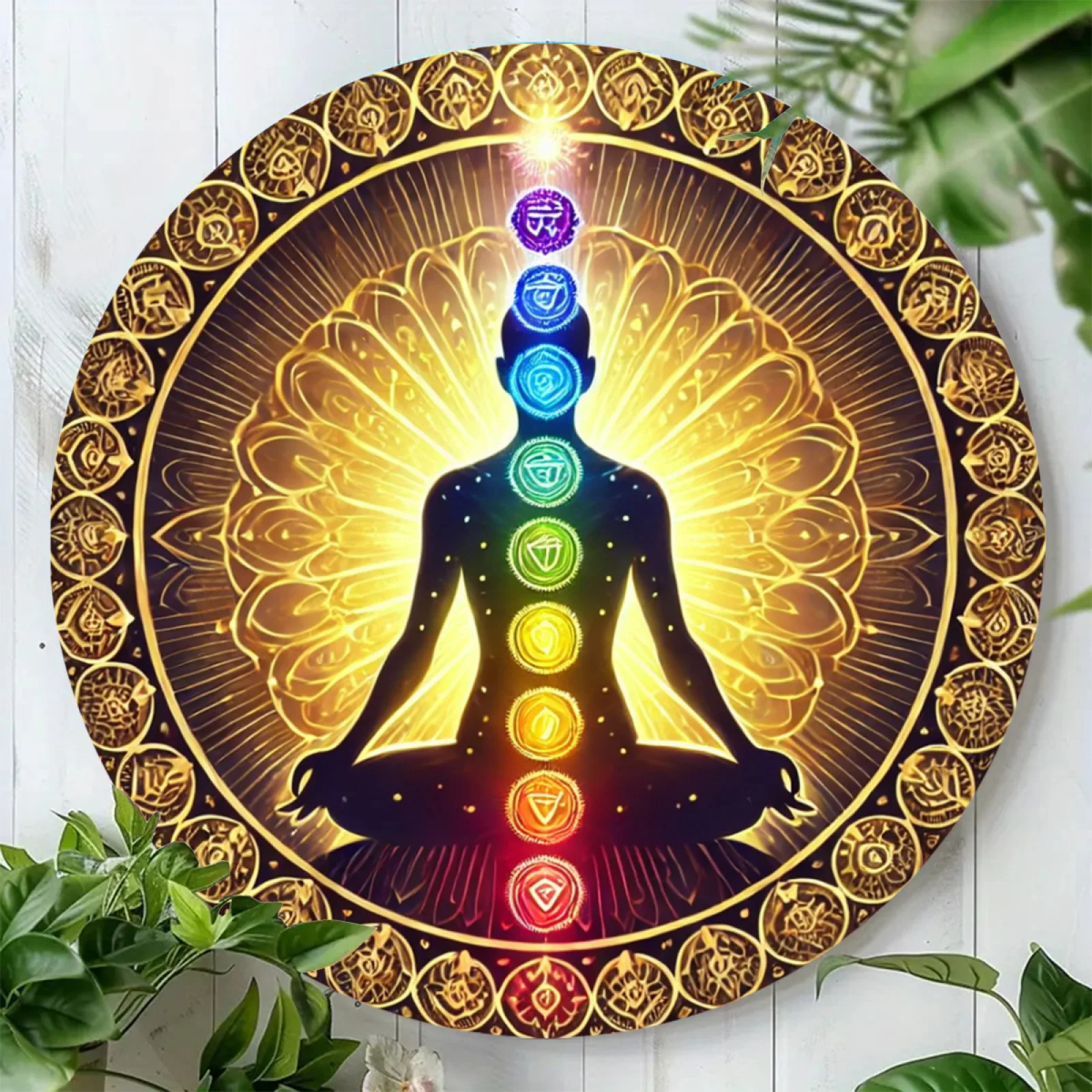 Decoración de la habitación, arte de pared de la rueda de Chakra de 1 pieza, letrero de Metal de aluminio redondo de 7,8 pulgadas, decoración grabada en papel duradero, diseño único, fácil de Ha