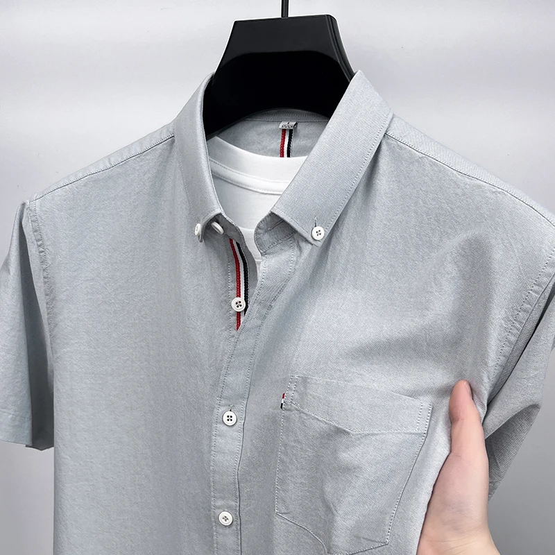 

Новая элитная мужская рубашка из 100% хлопка, летняя рубашка с короткими рукавами и карманами и вышивкой, модная простая верхняя мужская одежда для поездок на работу