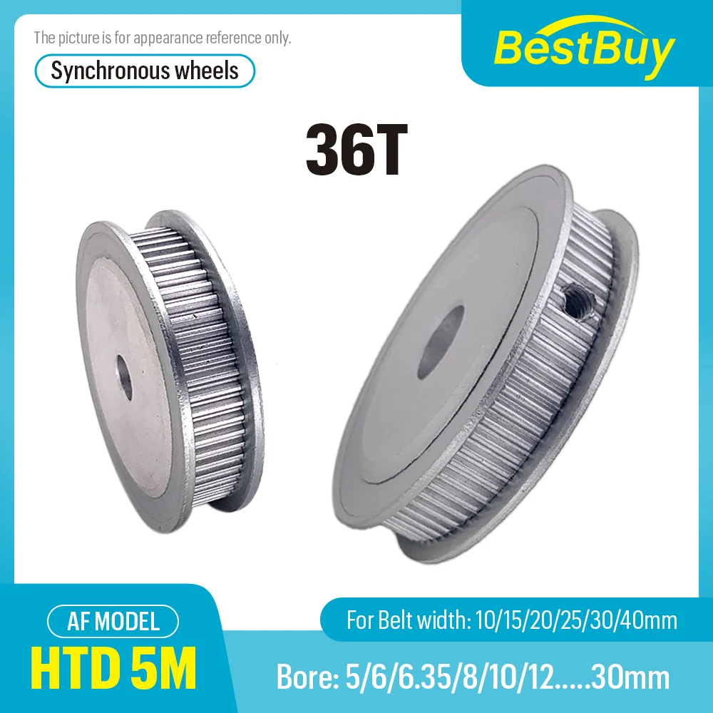 HTD 5M AF Type 36 Teeth Timing Pulley 5mm Pitch Bore 5-30mm for Linear Pulley 5GT Compatible with Belts 10/15/20/25/30/40mm Widt