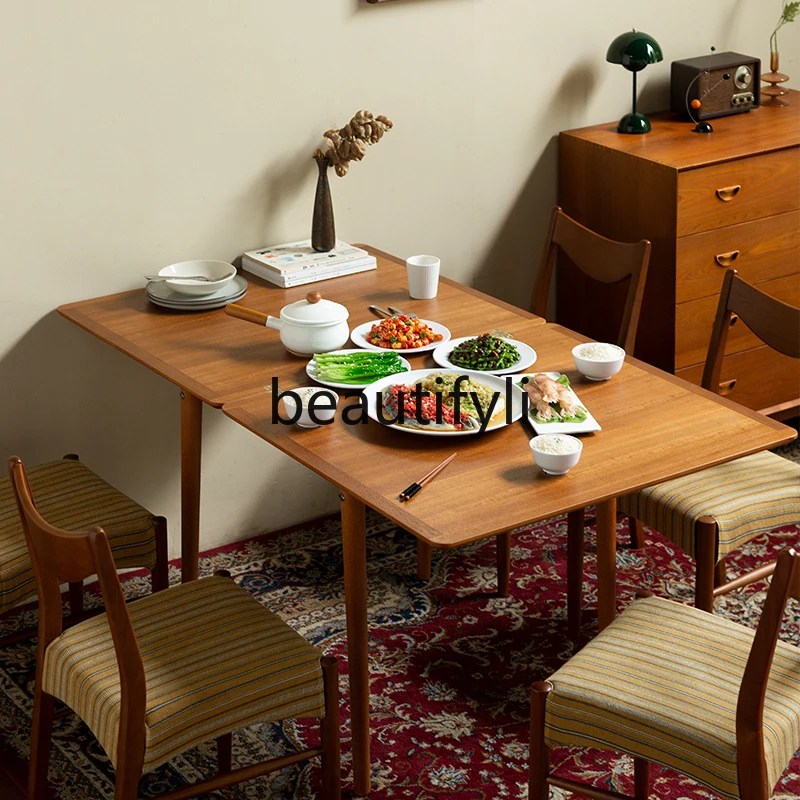 Solid wood dining table retro teak rectangular dining table and chair combination