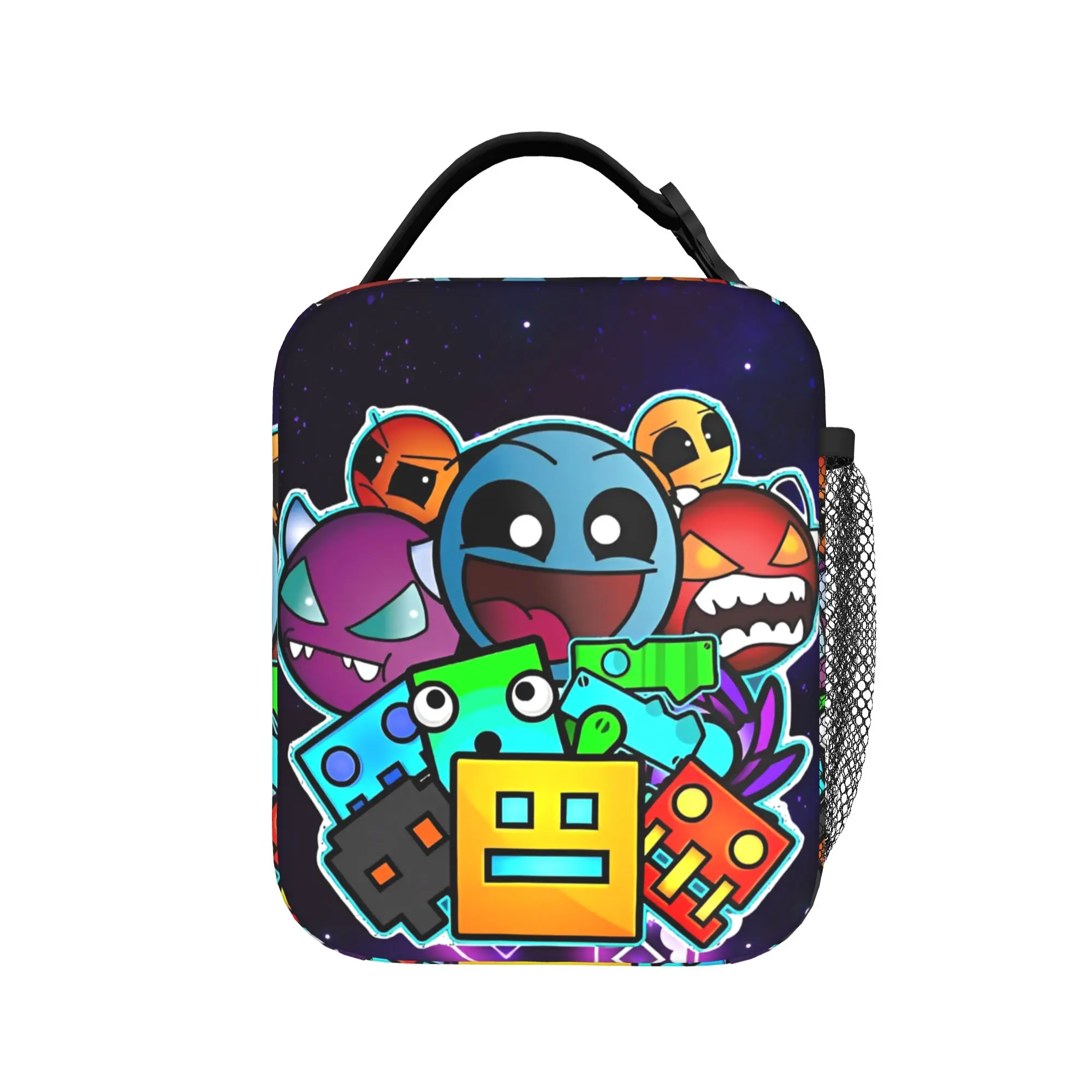Geometry Dash Game Insulated Lunch Bags Cooler Bag Reusable,Meal Container Geometric Dash Large Tote Lunch Box Food Bag