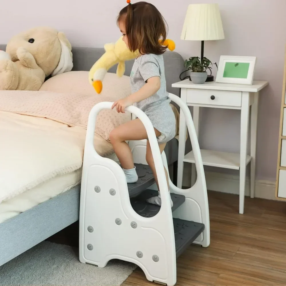 Taburete de 3 escalones plegable con asa para niños pequeños, torre de pie para lavabo de baño, entrenamiento para ir al baño, aprendizaje de elevación para niños