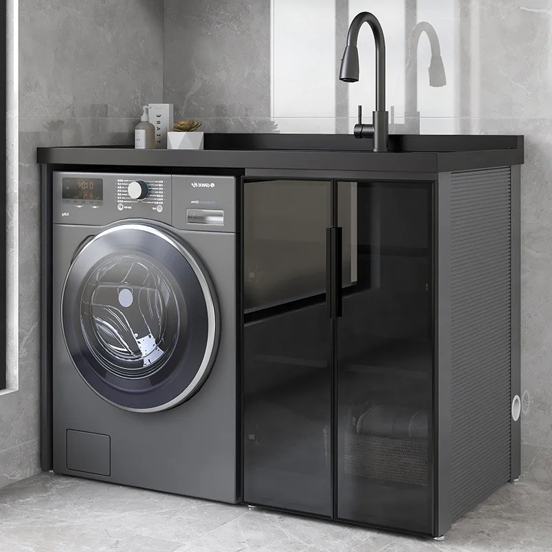 Laundry cabinet simple space aluminum quartz stone integrated balcony cabinet with rubbing board basin cabinet combination