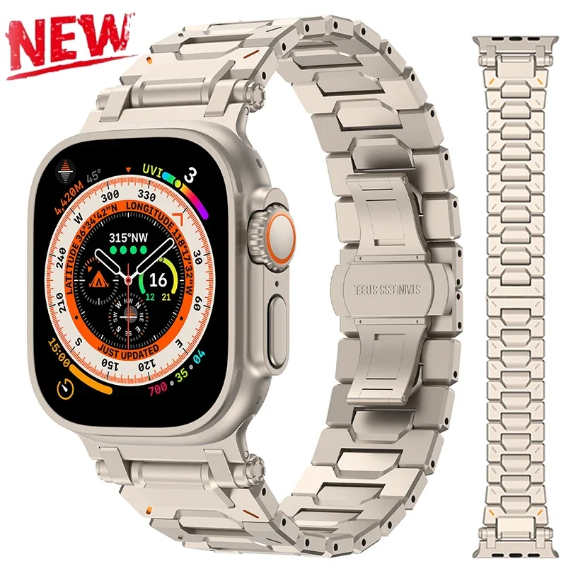 Luxury Titanium Color Strap for Apple Watch Ultra 2 Band 49mm 46mm 45mm 44 42mm Metal Stainless Steel Bracelet Iwatch 10 9 8 7 6