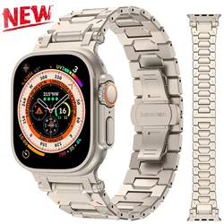 Luxury Titanium Color Strap for Apple Watch Ultra 2 Band 49mm 46mm 45mm 44 42mm Metal Stainless Steel Bracelet Iwatch 10 9 8 7 6