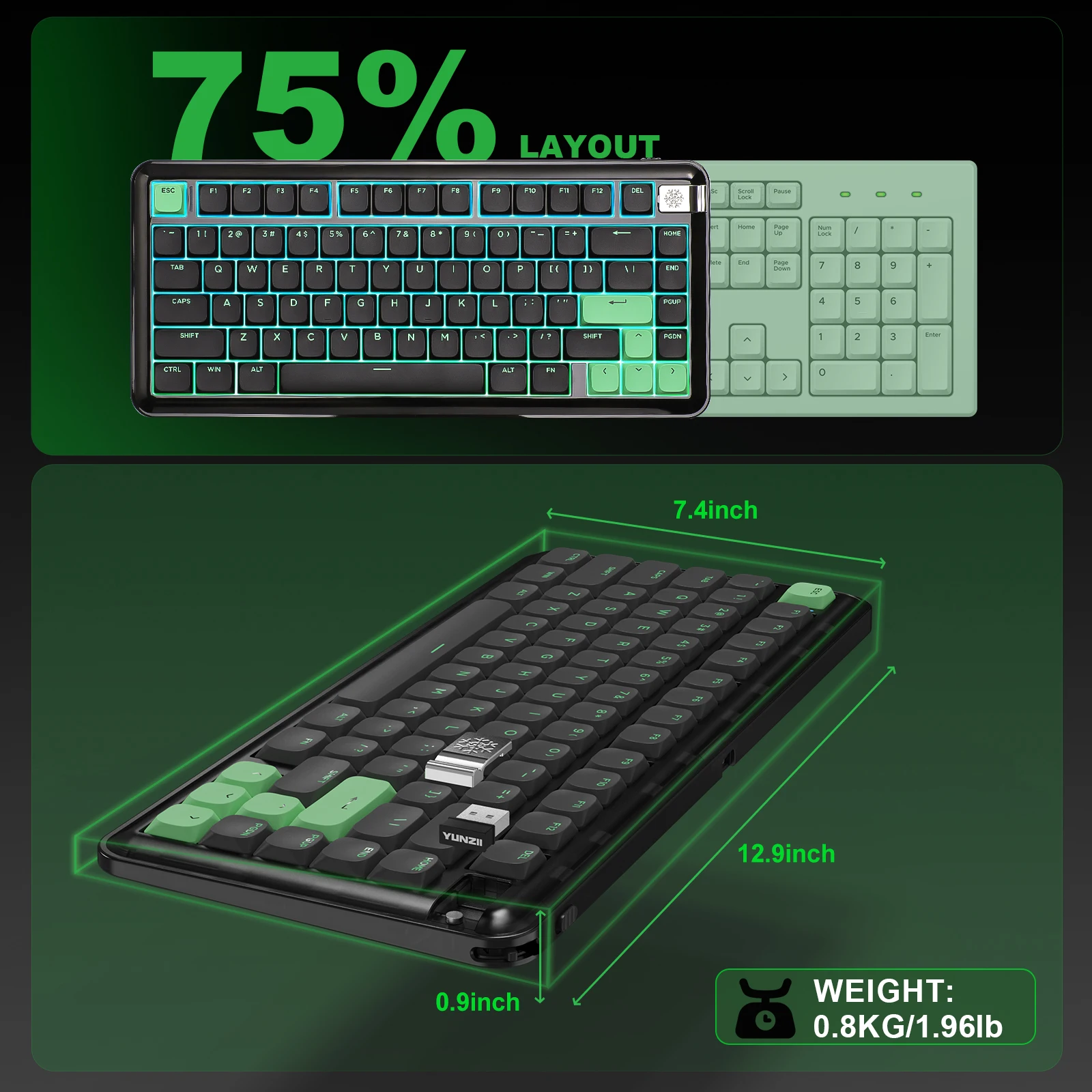 Imagem -03 - Teclado Mecânico sem Fio 75 Portátil Low Profile Slim Keyboard Junta Custom Rgb Gaming Keyboard para Mac e Win Yunzii-l75