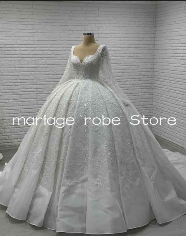 Vestidos de novia de princesa brillantes, escote en forma de corazón, manga larga, Gillter, cuentas de cristal, vestido de novia de Oriente Medio, ropa personalizada