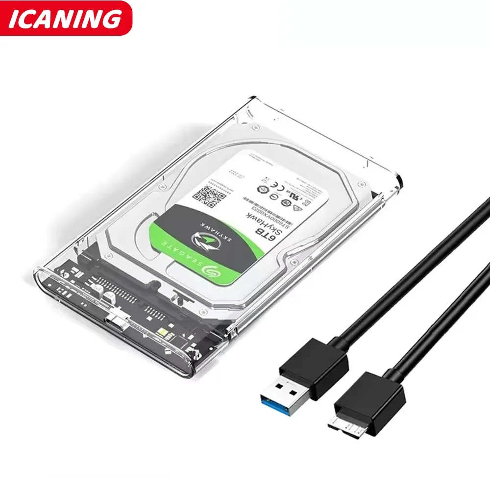 2.5inch HDD SSD Case USB 3.0 Type C Transparent HDD Enclosure，External Hard Drive Disk Case for Laptop SATA SSD Harddisk Box image 6
