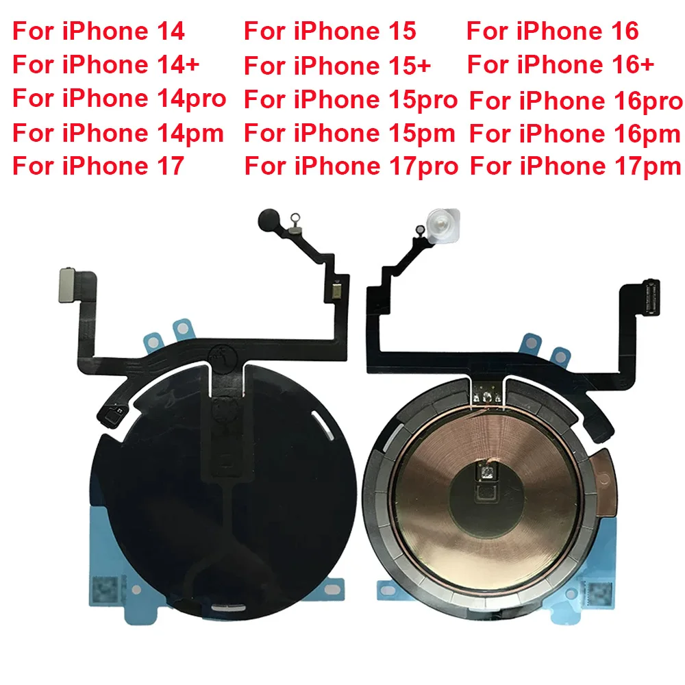 OEM Wireless Charging Coil NFC Antenna Replacement With Led Flash Light Flex Cable For iPhone 14 15 16 Plus Pro 17 Pro Max Parts
