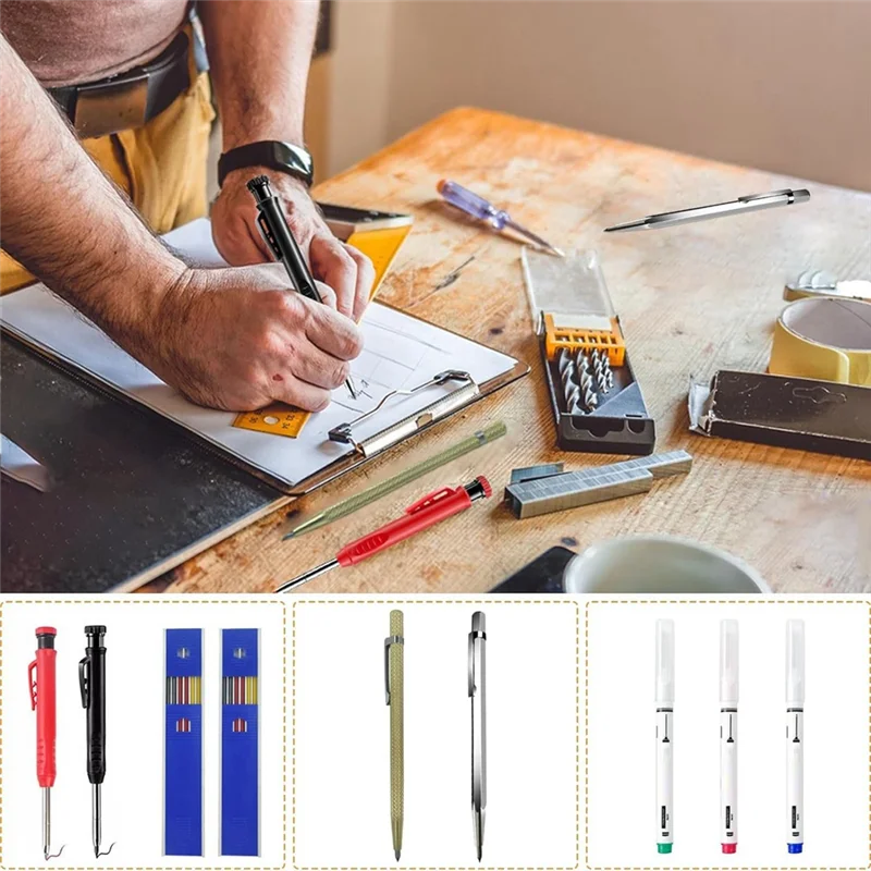 A76F-Mechanical Carpentry Pencil Set Graffiti Marking Tools Suitable For Carpenters, Construction Workers Durable