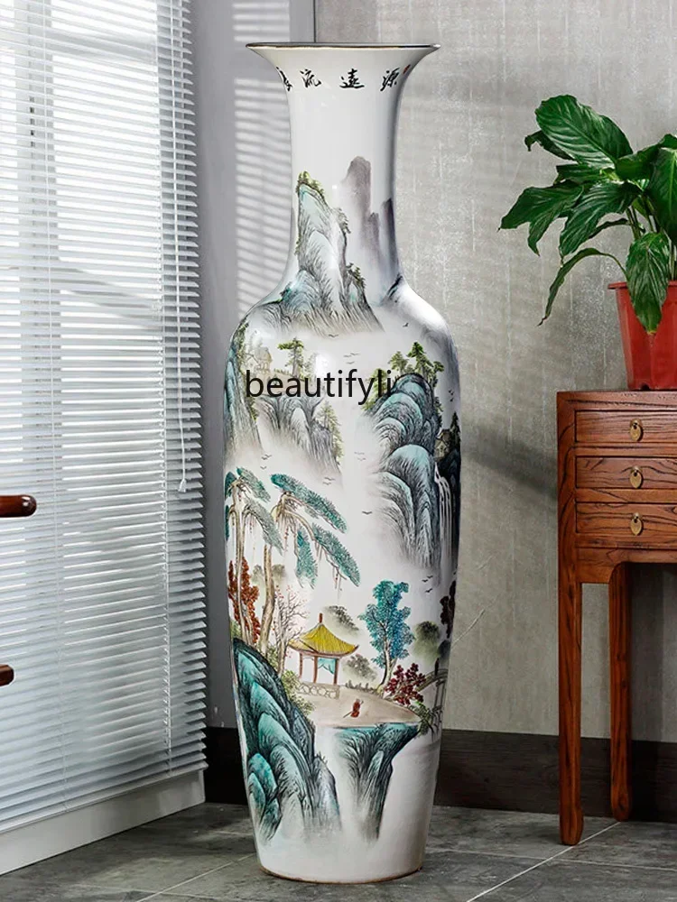 

Ceramic Floor Large Vase Chinese Flower Arrangement Living Room Entrance Hotel Decoration Porcelain Decoration Large