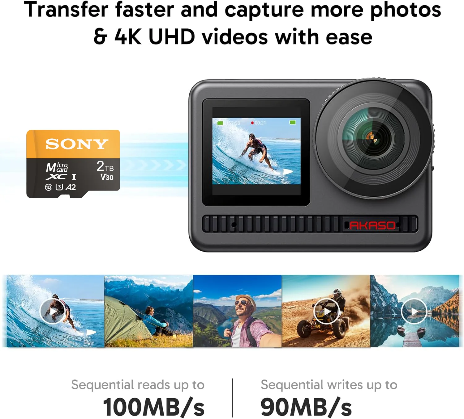 بطاقة ذاكرة SONY TF عالية السرعة 2 تيرا بايت/1 تيرا بايت/512 جيجابايت/256 جيجابايت A2 C10 أحدث تقنية القراءة والكتابة للكاميرات والهواتف وأجهزة الكمبيوتر وكاميرات الأجهزة اللوحية