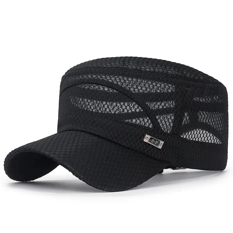 New Iron Label Full Net Breathable Flat Cap For Men Casual Breathable Shade For Summeroutdoor Leisure Sunscreen Hat For Women