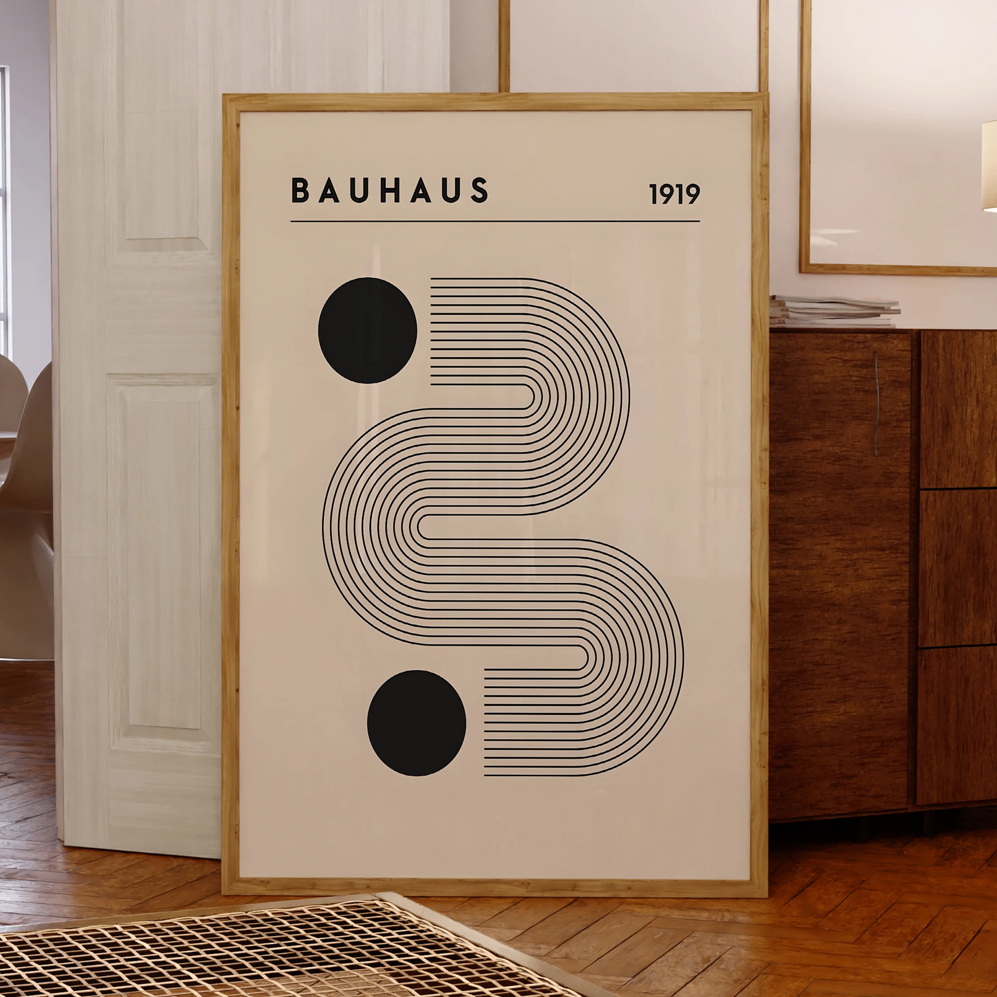 Moderne Bauhaus-Wandkunst in Schwarz und Weiß, 1919, Aluminiumrahmen, Drucke, Leinwandgemälde, Poster, Bild für Wohnzimmer, Heimdekoration