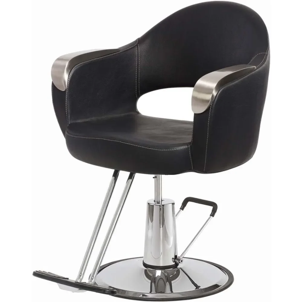 Modern Styling Chair for Salons, Durable Brushed Chrome Armrests, Intricate Stitch Pattern, Easy to Clean, Stainless-Steel Base