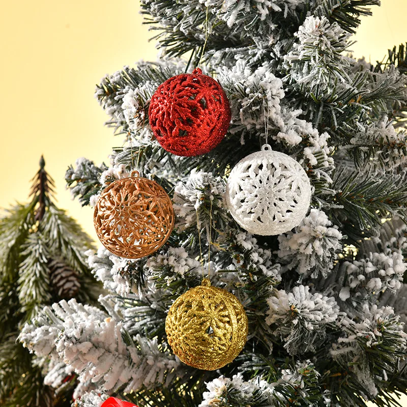 6 uds 6CM bolas de Navidad polvo dorado bolas de Navidad huecas árbol de Navidad corona de Navidad decoraciones DIY fiesta de Navidad decoración del hogar