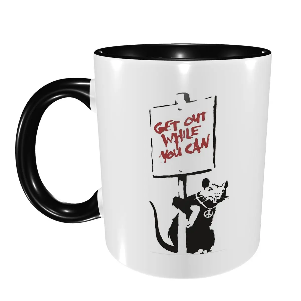 Get Out While You Can Banksy Graffiti Mug Funny Ceramic Coffee Cups Tea Mugs Milk Cup Drinkware Gifts for Friends