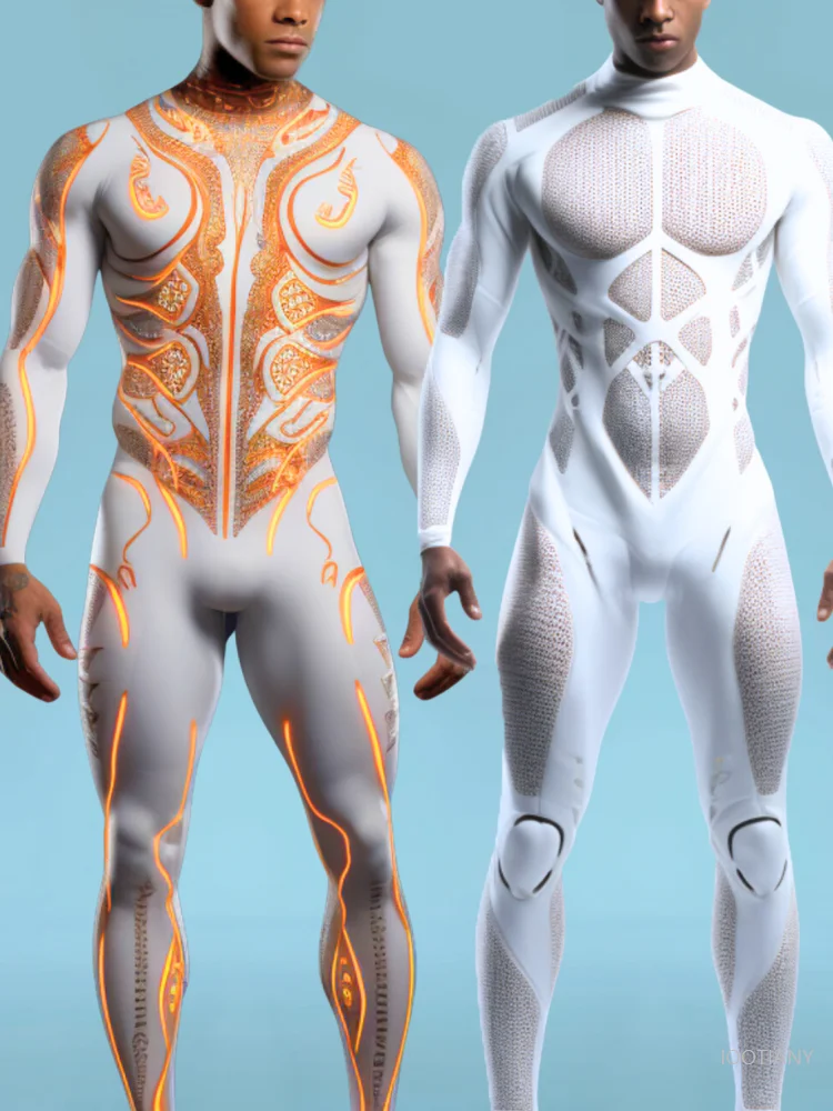 Halloween Costume Men's Full Body Tights Carnival Party Cyber Robot Print Tights Stage Performance Tight Stretch Jumpsuit