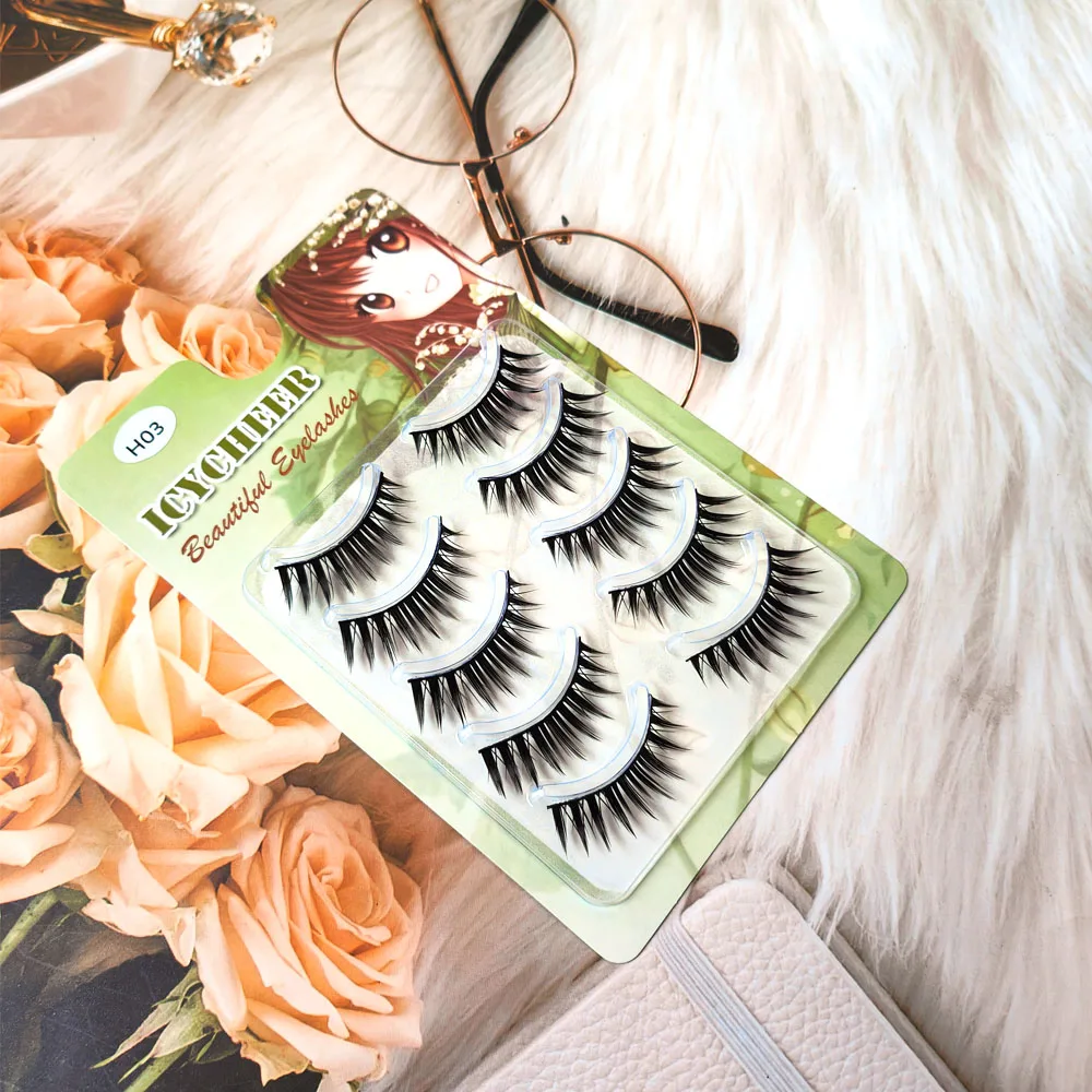 5 Pairs Makeup False Eyelash Thick Fasle Eyelashes Long Natural Thick Eyelash Extension Daily Wearing Show Cosplay Handmade