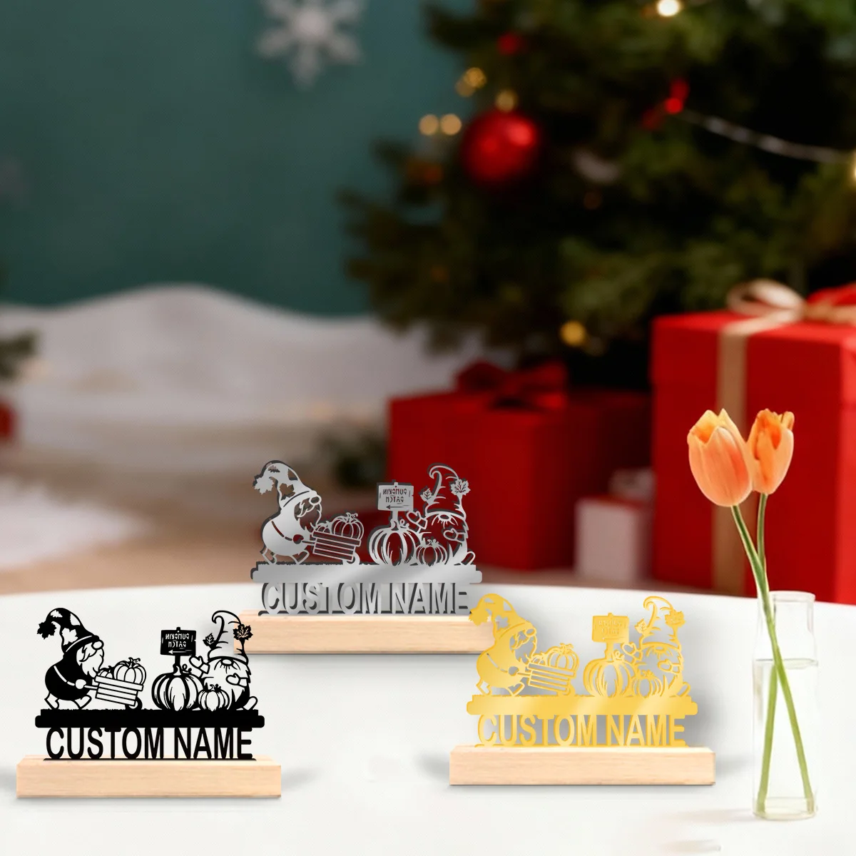 1pc Metal Desktop Decoration Custom Name Equipped with Wooden Base Desk Ornaments for Study Rooms,Bedrooms,and Offices