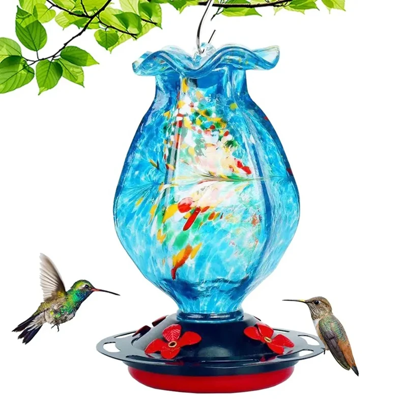 Garden Hummingbird Feeder For Outdoors 1 Pack, Hand Blown Glass Bundle Ocean Mermaid And Blue