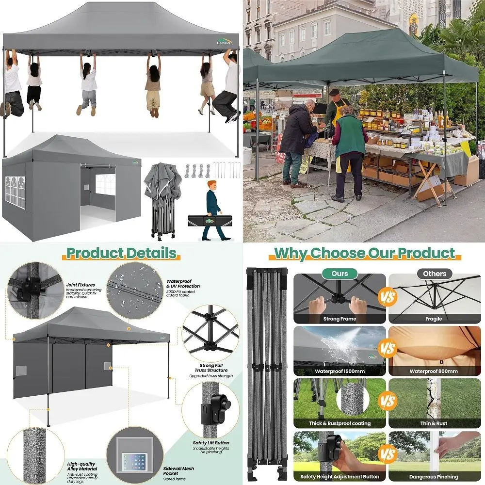 SHADES Pop Up Canopy with 1 Side Wall Beach Tent with One Push Setup Outdoor Sun Shade for Events, Parties, Camping Gazebo with