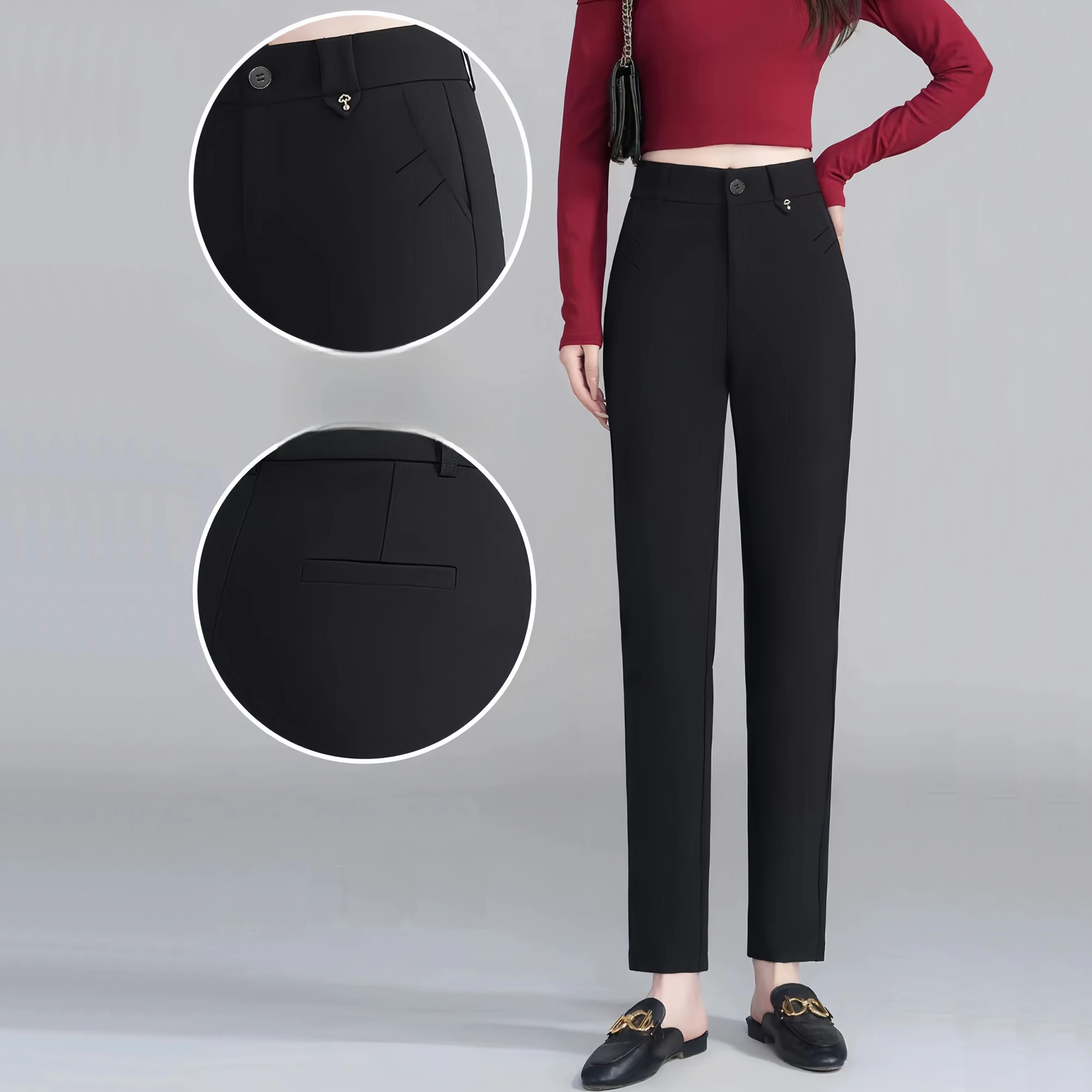

Women's Black Suit Pants, Work Office Pants, Slim Fit Formal Pants, Dress Pants, Long Pants