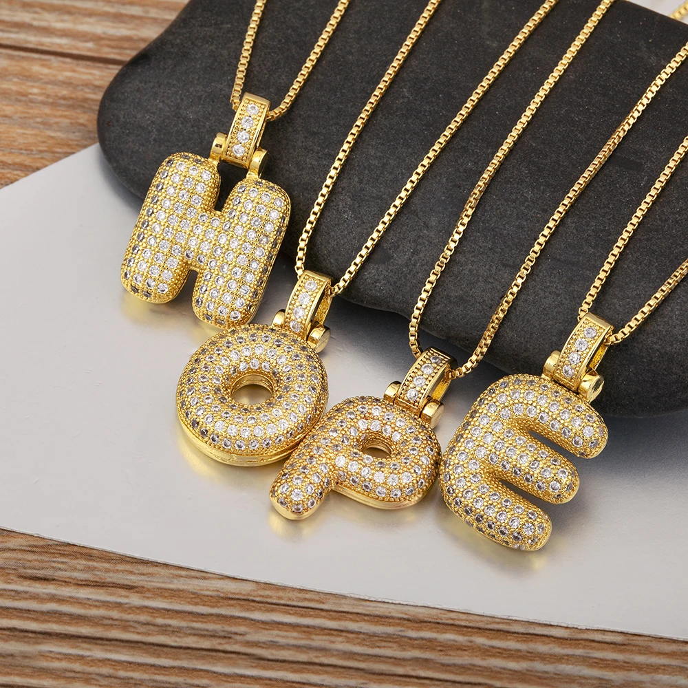 New Fashion Lucky A-Z Letters Sparkling Zircon Luxury Pendant Necklace For Women Men Initials Alphabet Chain Choker Jewelry Gift