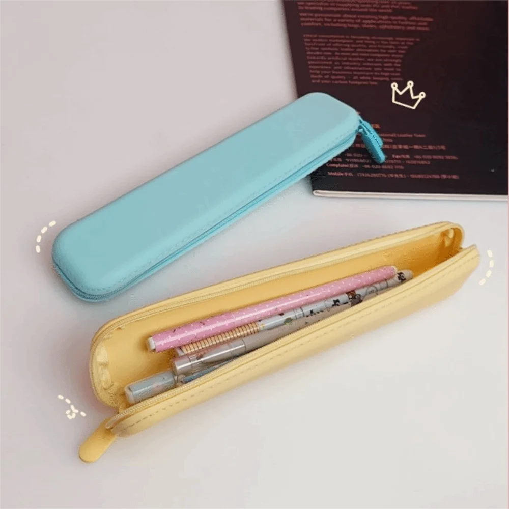 Fashion Solid Color Silicone Pencil Case Zipper Multifunctional Pen Bag Macaron Soft Stationery Storage Bag Students Gift